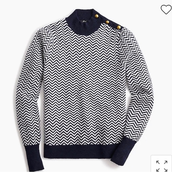 J. Crew button-detail mockneck sweater navy ivory herringbone | S - Picture 3 of 10